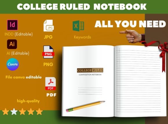 College Ruled Composition Notebook KDP: A Ready-Made Interior Template Pack