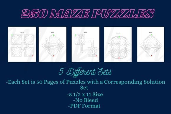 Maze Book Interiors-250 Puzzles: A Creative Asset for Puzzle Book Creators